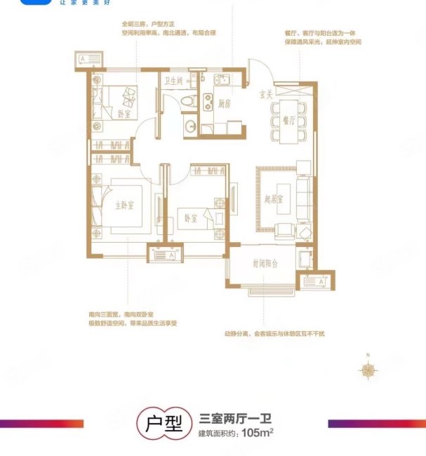 金鼎华郡3室2厅1卫106.49㎡南北72万