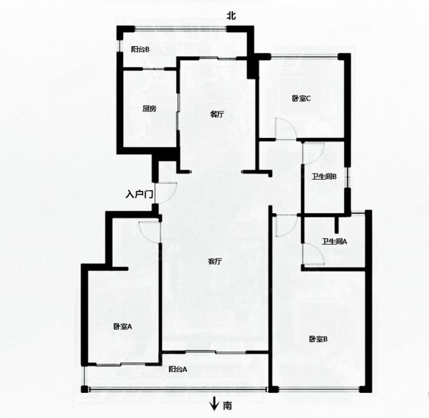 观江园一期128平精装三房户型方正南北通透,荣安观江园-宁波58同城