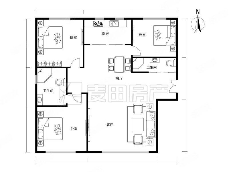 中信新城(东区)3室1厅2卫129㎡南北712万