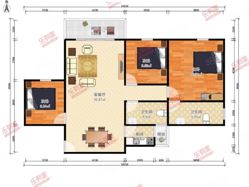 银湖山庄3室2厅2卫93.2㎡南北238万