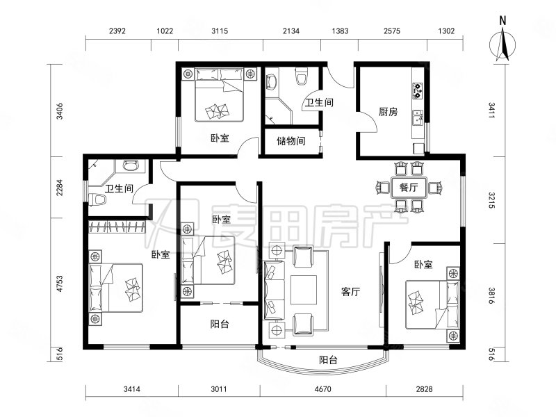 京师园4室2厅2卫174.29㎡东南1680万