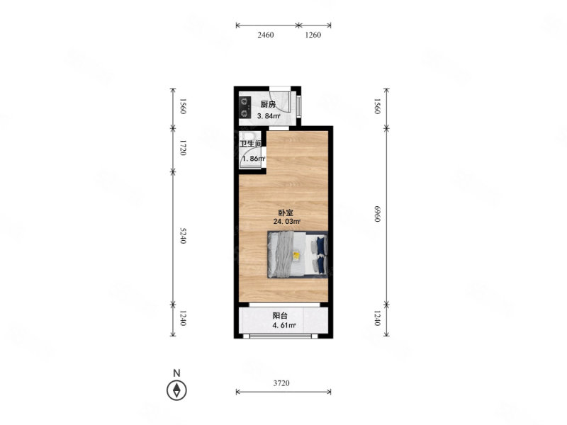 华严路3号院1室1厅1卫20㎡南北260万