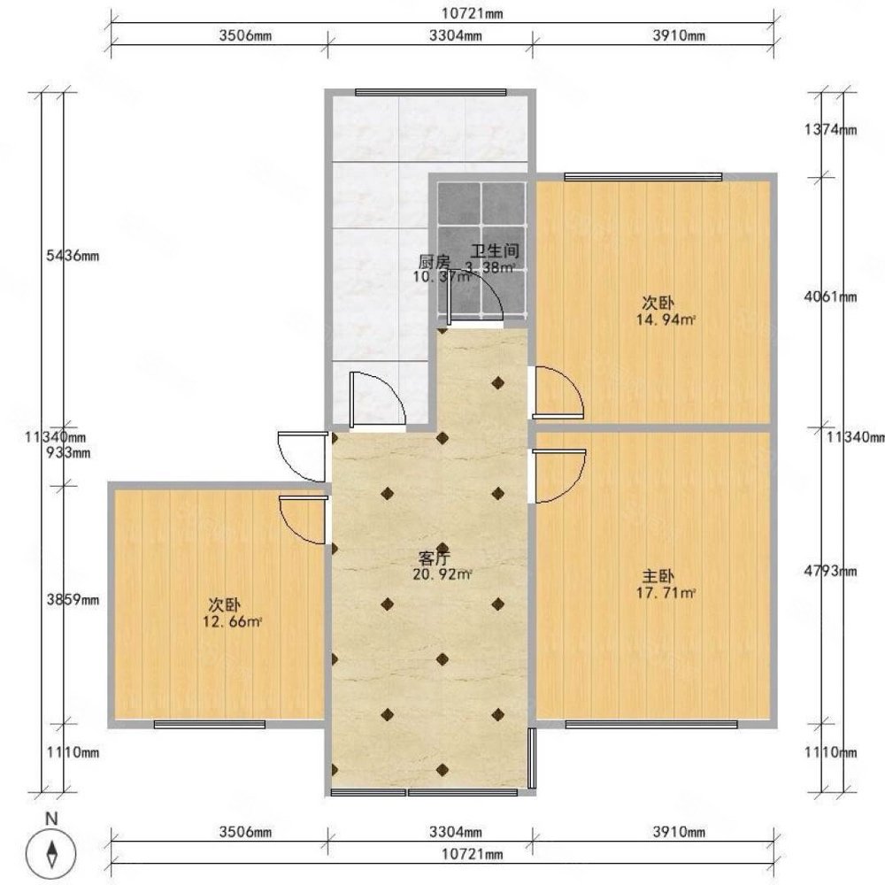 河南省外贸学校家属院3室1厅1卫79.54㎡南北150万