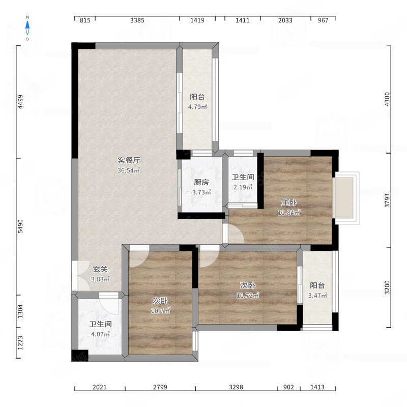 玉虹世纪名城东区3室2厅2卫137.57㎡南69万