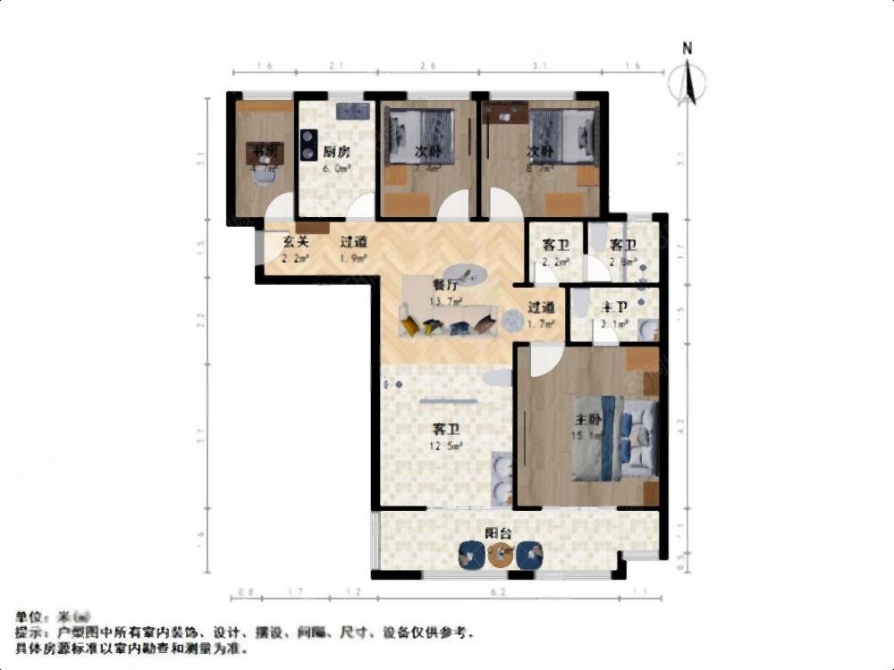 银城聚泽园3室2厅1卫114.3㎡南北690万