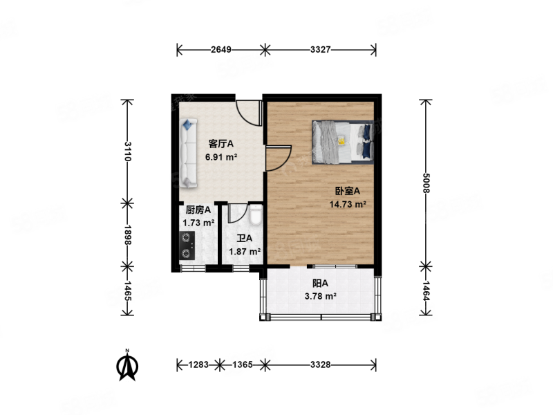 东方生活小区1室1厅1卫41.46㎡南166万