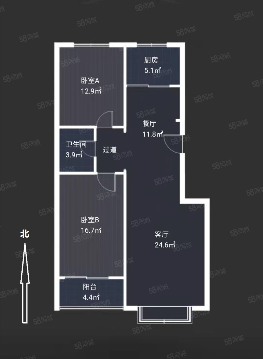 钟强花园2室2厅1卫108.57㎡南北163万