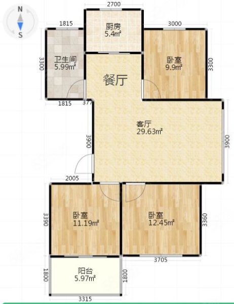 永泰锦园3室2厅1卫108.3㎡东111万