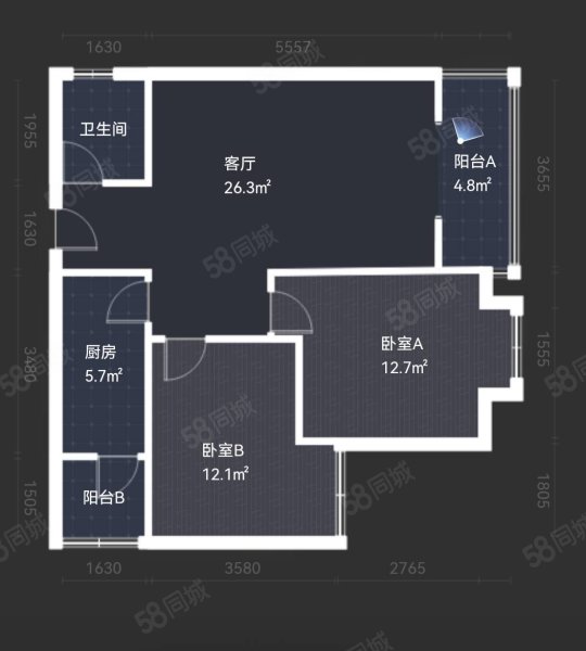 花果新居一期2室2厅1卫87.73㎡南北100万