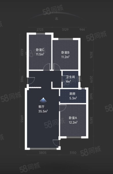 金石城3室2厅1卫105.53㎡南北83万