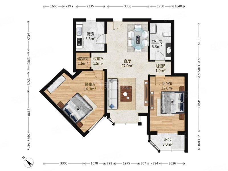 怡海花园富润园2室1厅1卫103.28㎡西南535万