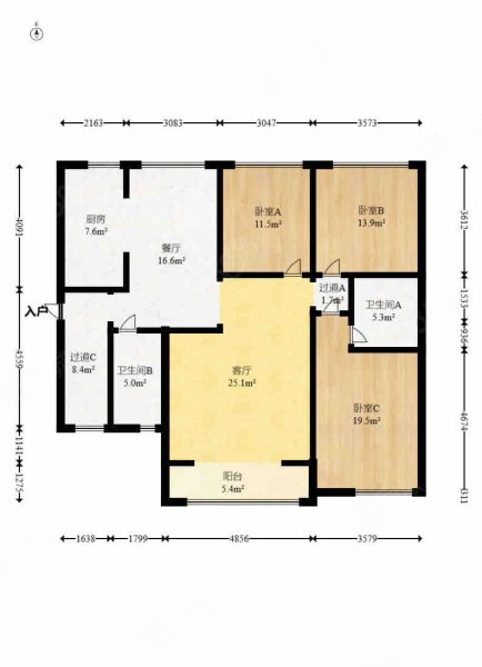 丽发新城3室2厅2卫128.99㎡南北119.9万