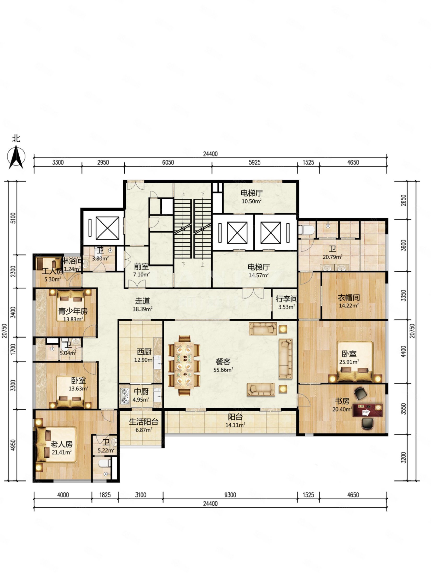 悦府带阳台户型362平四房80平的大主卧九成新