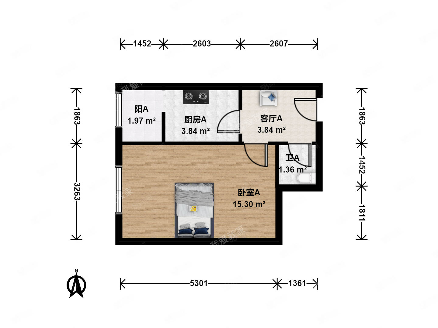 芳草地西街小區(qū)1室1廳1衛(wèi)32.89㎡西280萬