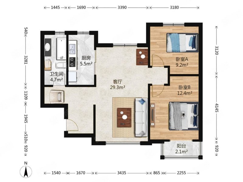 西府颐园万和园2室1厅1卫90㎡南北629万