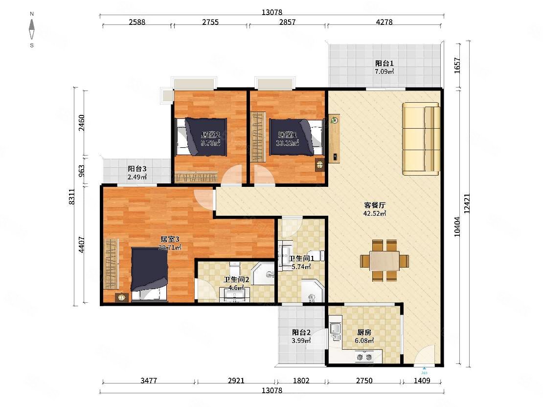 丽城乐意居3室2厅2卫141㎡西北110万