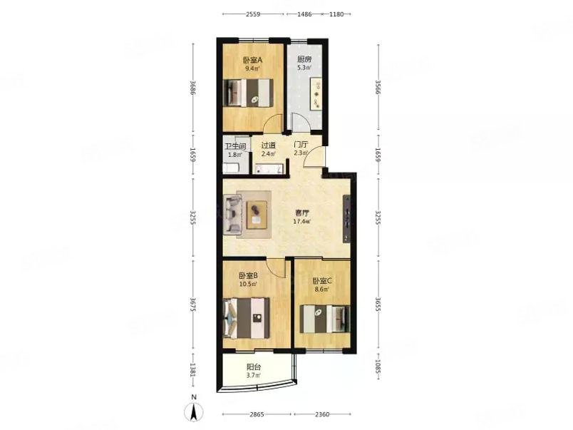造甲南里20號(hào)院3室1廳1衛(wèi)81.43㎡南北390萬(wàn)