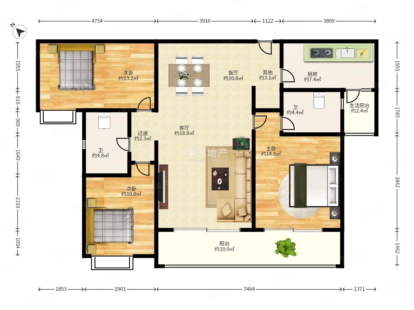 华润天合3室2厅2卫124.51㎡南950万