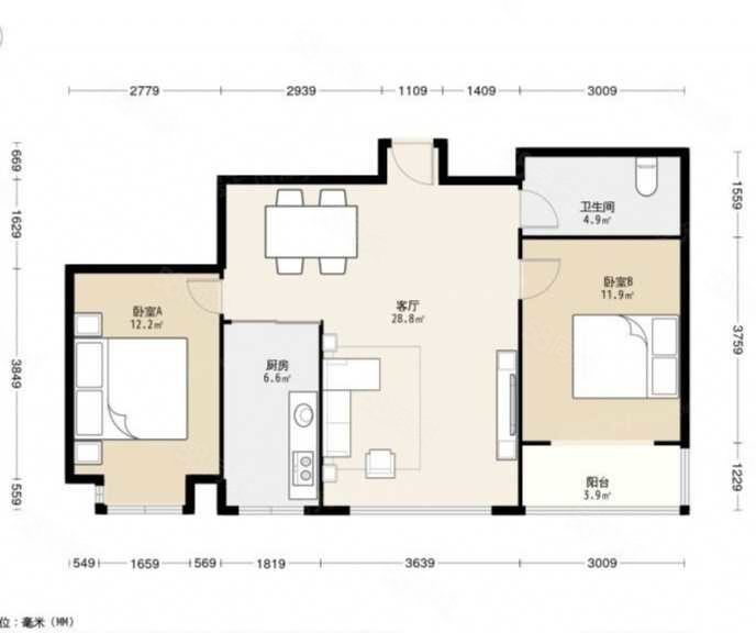 翰林苑2室1厅1卫84.38㎡南156.8万