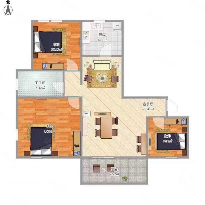 建业府3室2厅1卫106㎡南68万