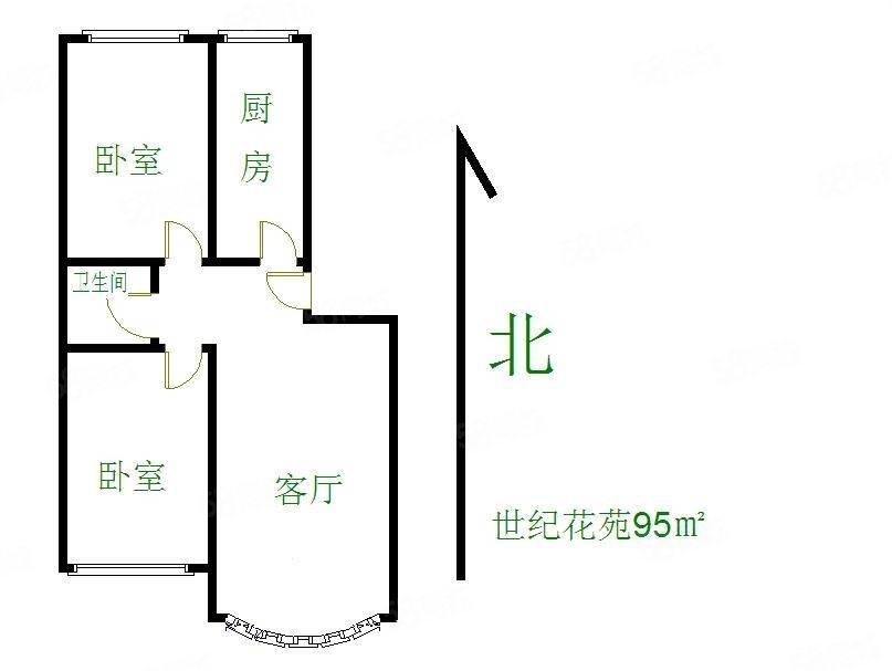 世纪花苑(南区)2室2厅1卫96㎡南北130万