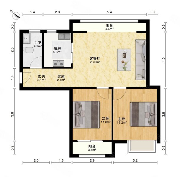 鲤鱼洲家园2室2厅1卫96㎡南北89万