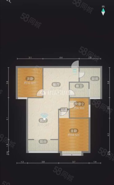 冠通梧桐湾3室2厅1卫97㎡南北112万