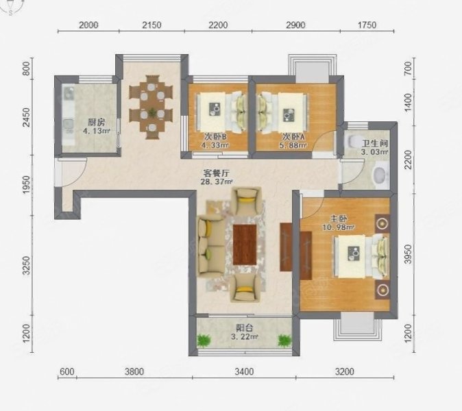 合生江湾国际公寓3室2厅2卫91.42㎡南北920万