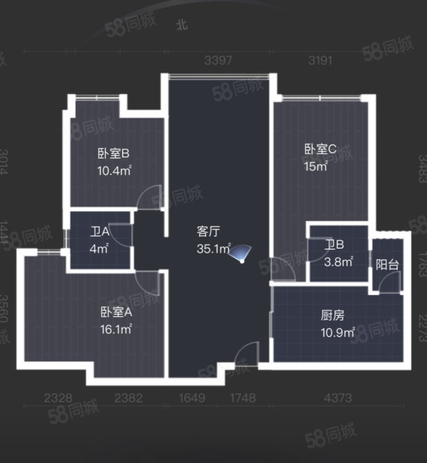 戛纳湾金棕榈3室2厅2卫96.18㎡南北205万