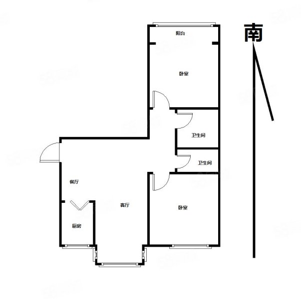 四季花城四区2室2厅2卫92.26㎡南北45万