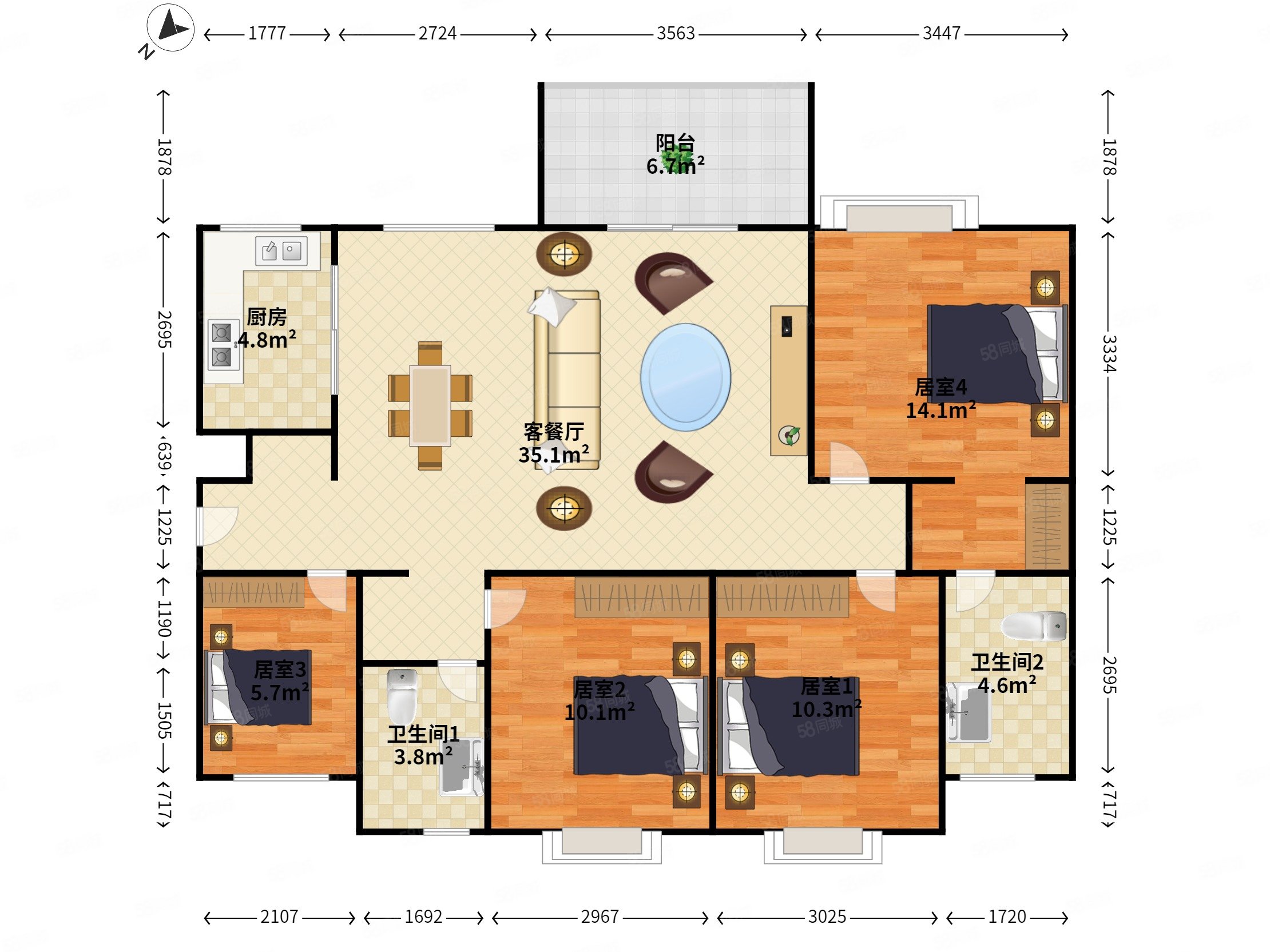万科金色家园万科里4室2厅2卫121㎡东北110万