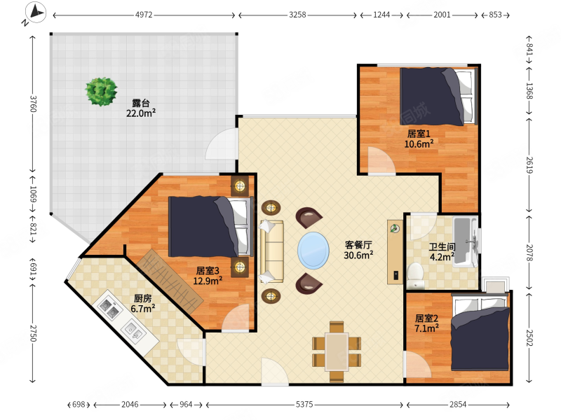 福岗园大厦3室2厅1卫120㎡东北790万