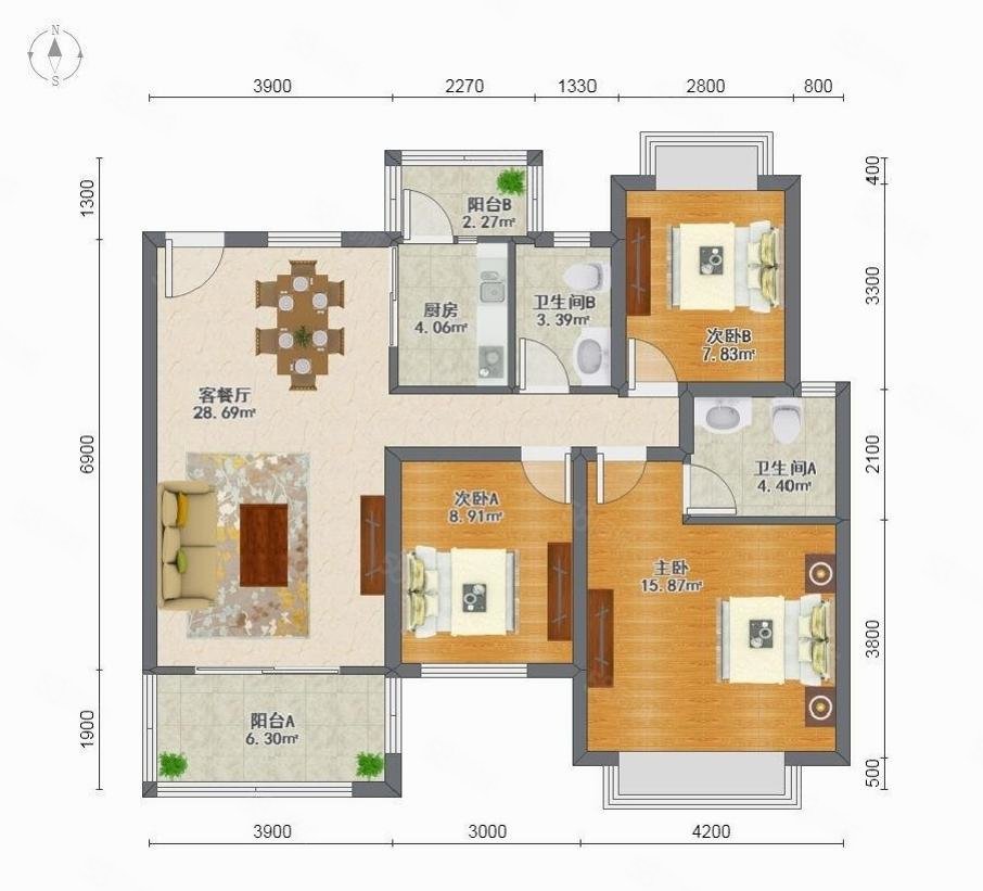 金晖家园3室2厅2卫102㎡南37万