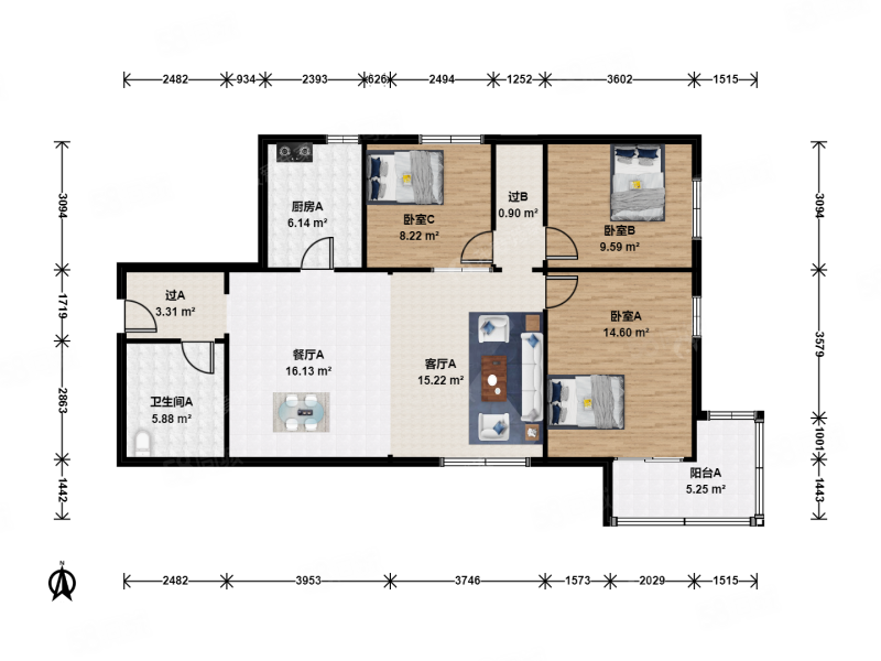 望馨花园3室2厅1卫116.99㎡南北880万