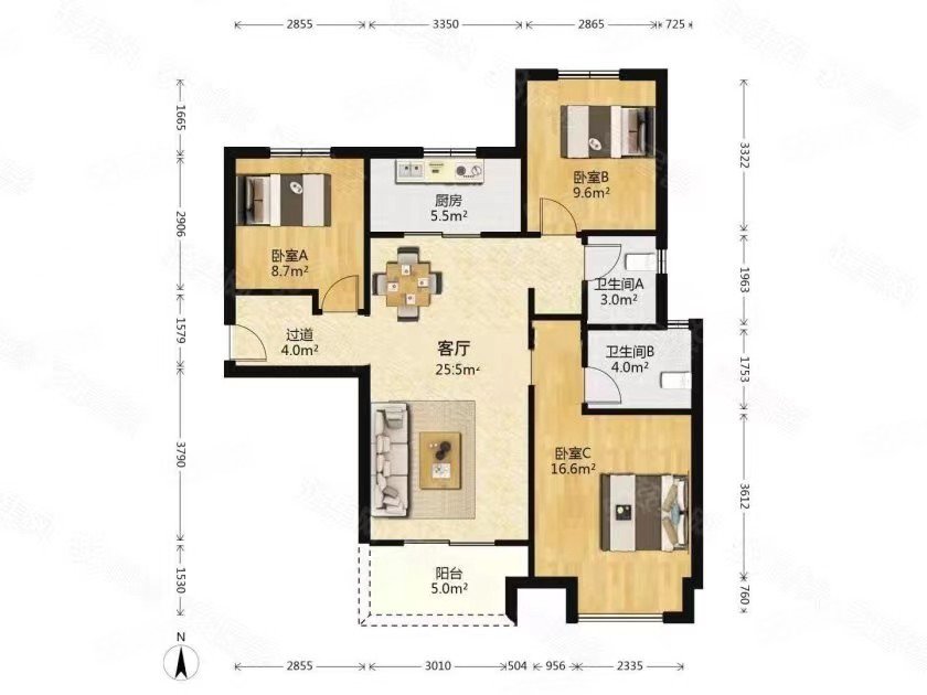 万科大都会海悦苑3室2厅2卫115.89㎡南125万