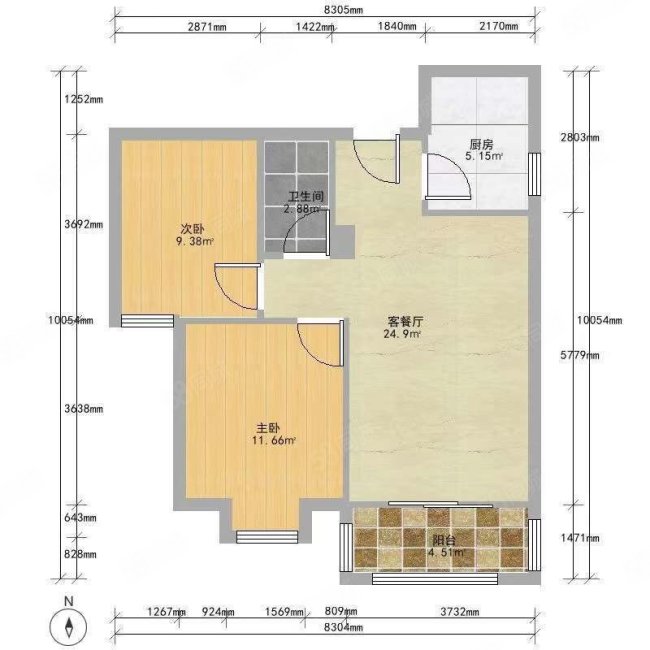 盛龙南苑2室2厅1卫80㎡南106万