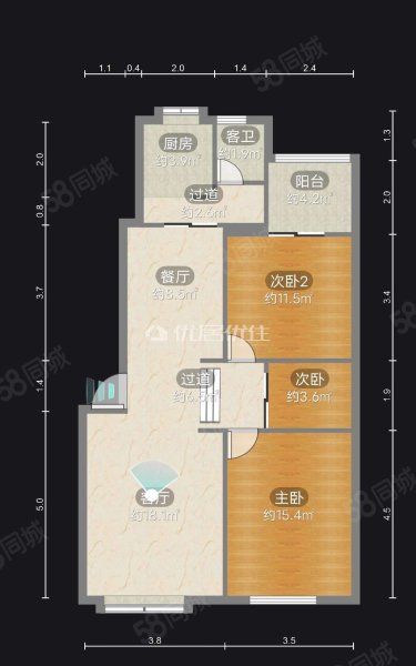 吉祥丽都3室2厅1卫108㎡南北44万