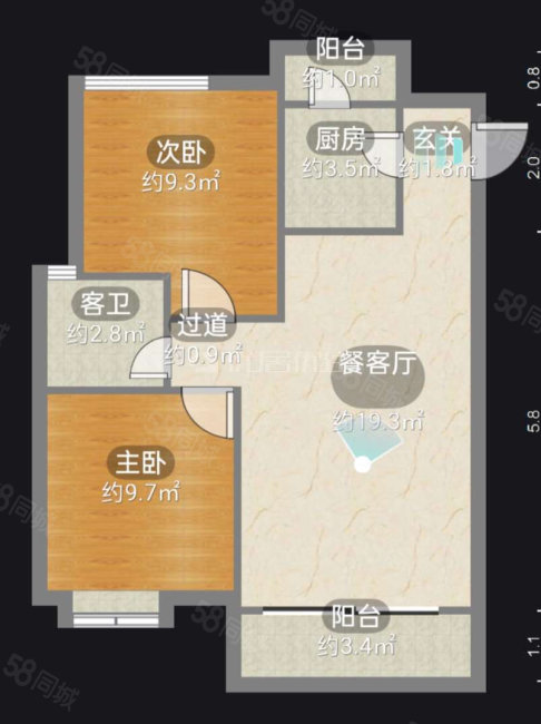 空港金岭地2室2厅1卫70.58㎡东西64万