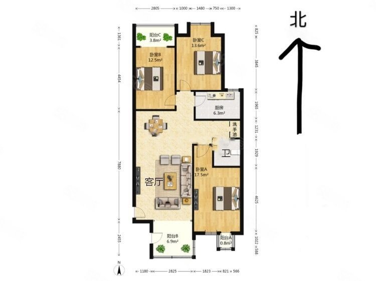 摩卡小镇3室2厅2卫129.88㎡南196万