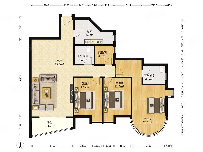 珠江绿洲家园3室2厅2卫163.09㎡南740万