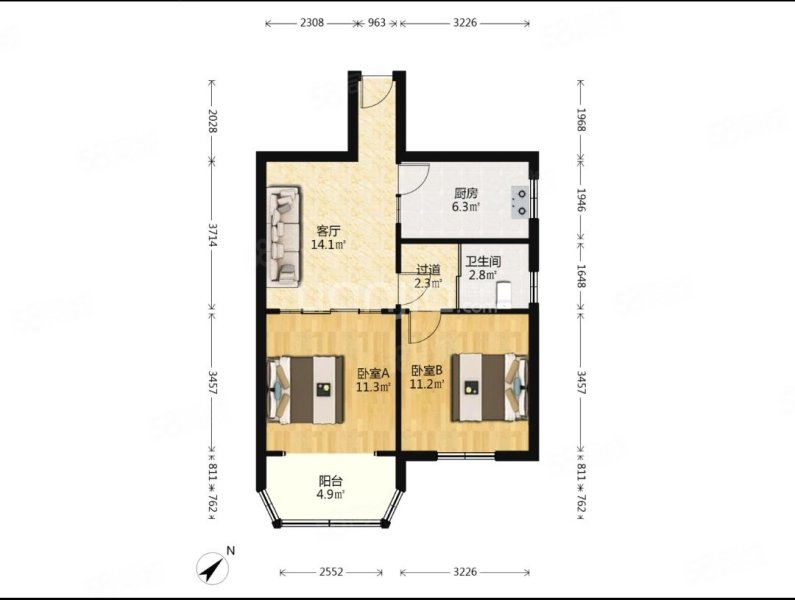 上南大厦2室1厅1卫82.47㎡南530万