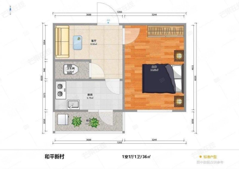 和平新村1室1厅1卫36㎡南北51万