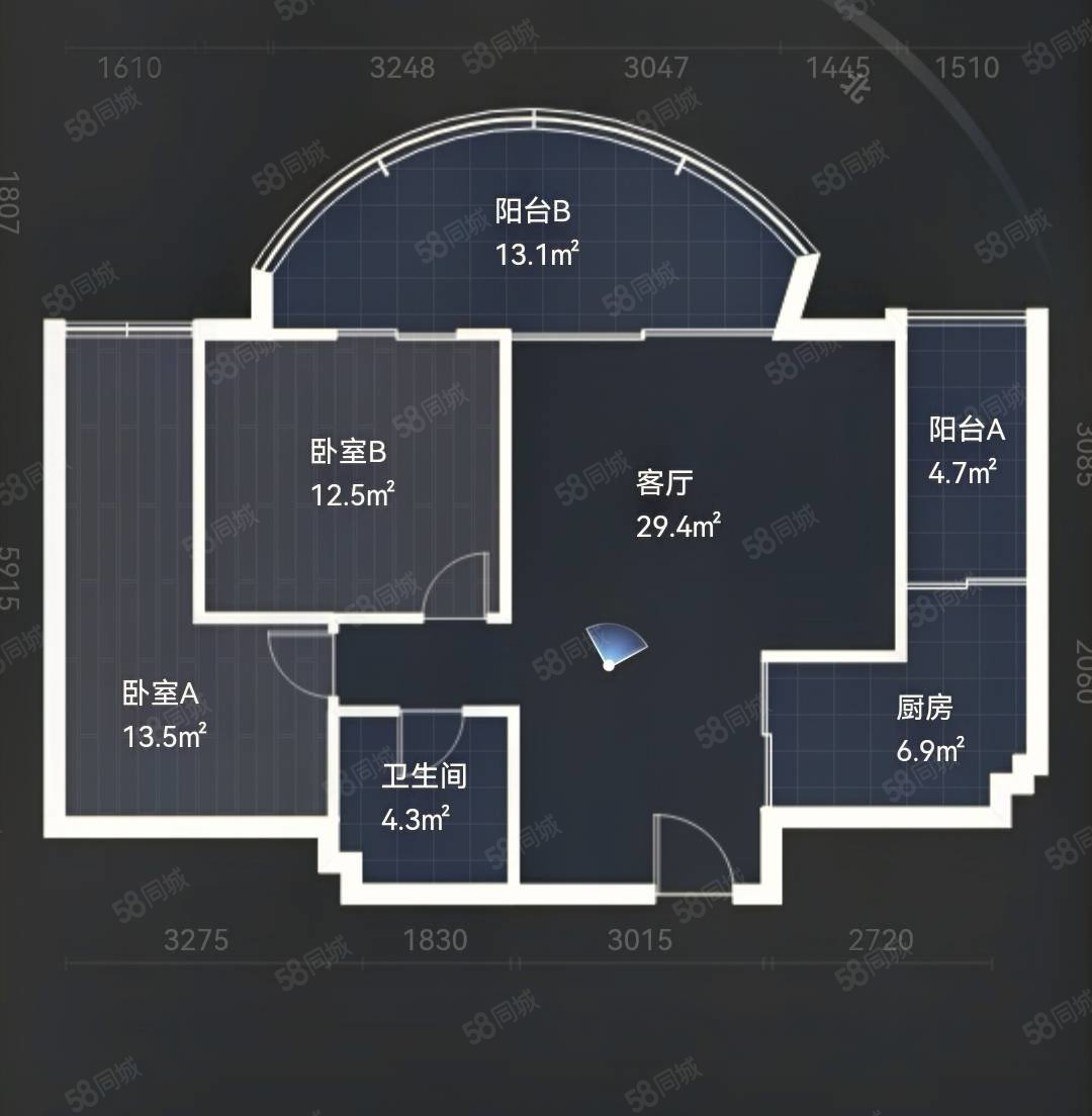 贵山城市花园2室2厅1卫93.73㎡南北143万