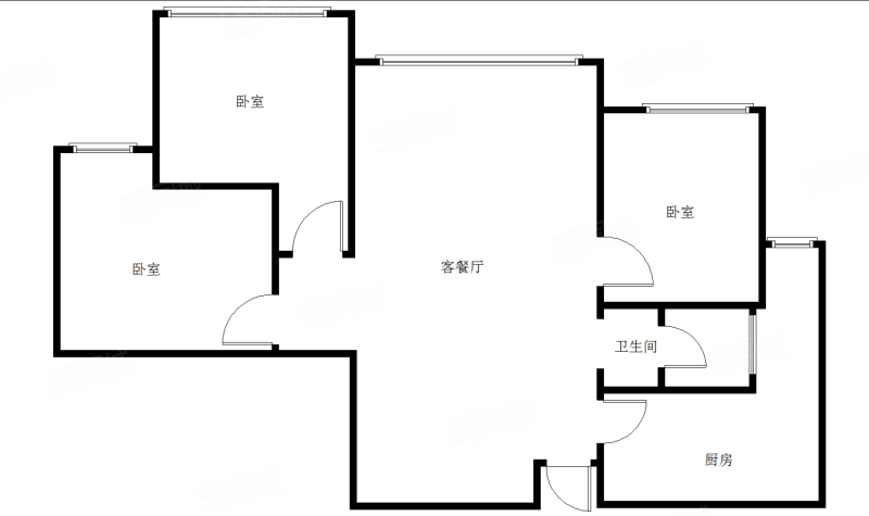 汇融广场B区3室2厅1卫83.56㎡西北99万