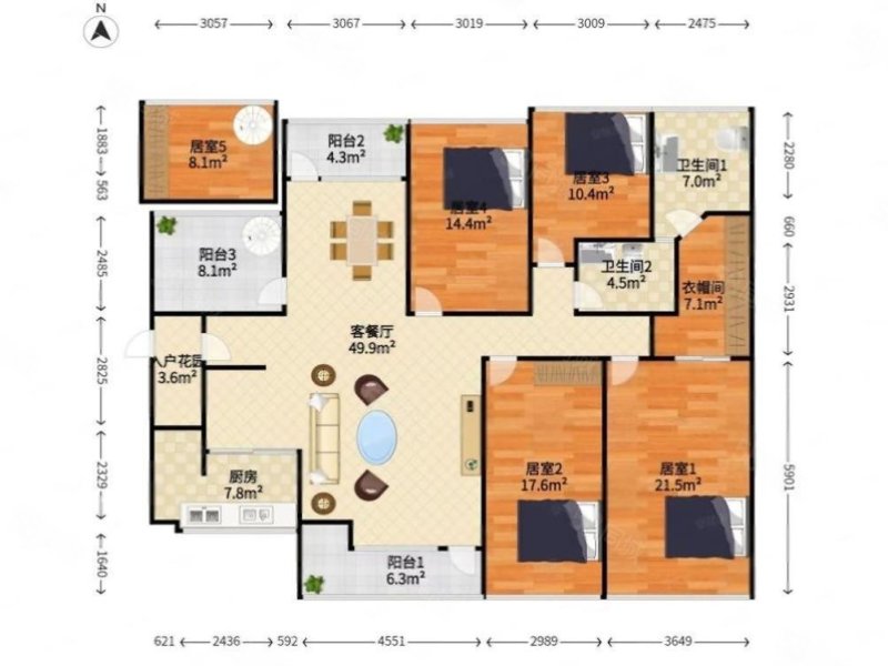 龙岸花园6室2厅2卫168.88㎡南北1180万