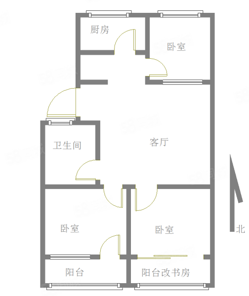 开泰花园小区3室1厅1卫101.03㎡南北60万