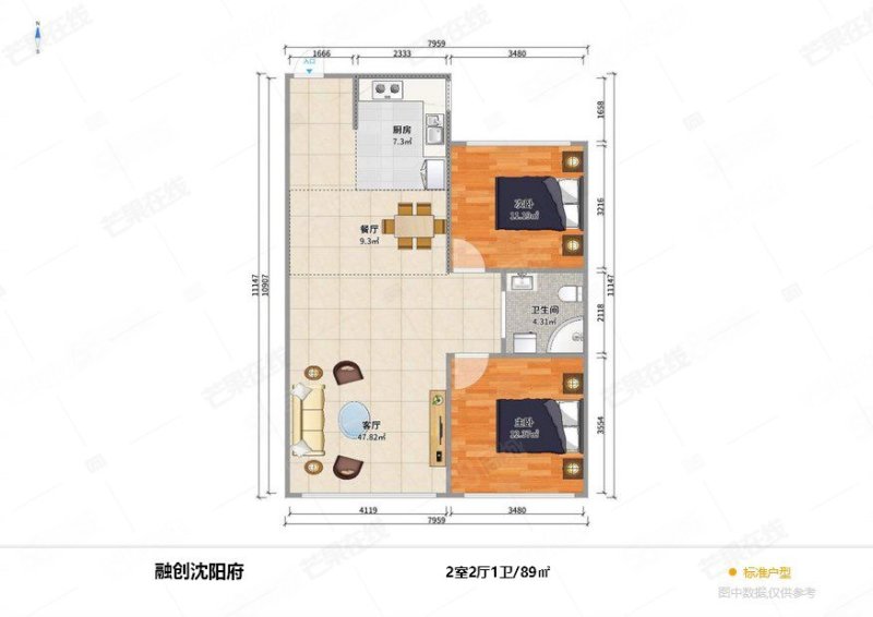 融创沈阳府2室2厅1卫89.14㎡南北106万