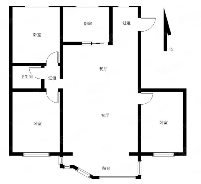 白云花园3室2厅1卫107㎡南北97万