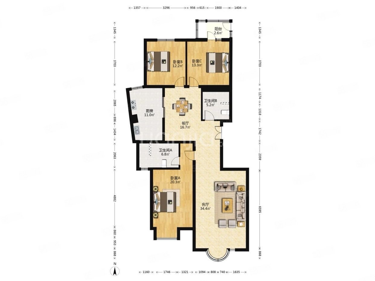 上京新航線3室2廳2衛(wèi)174.28㎡南北1258萬
