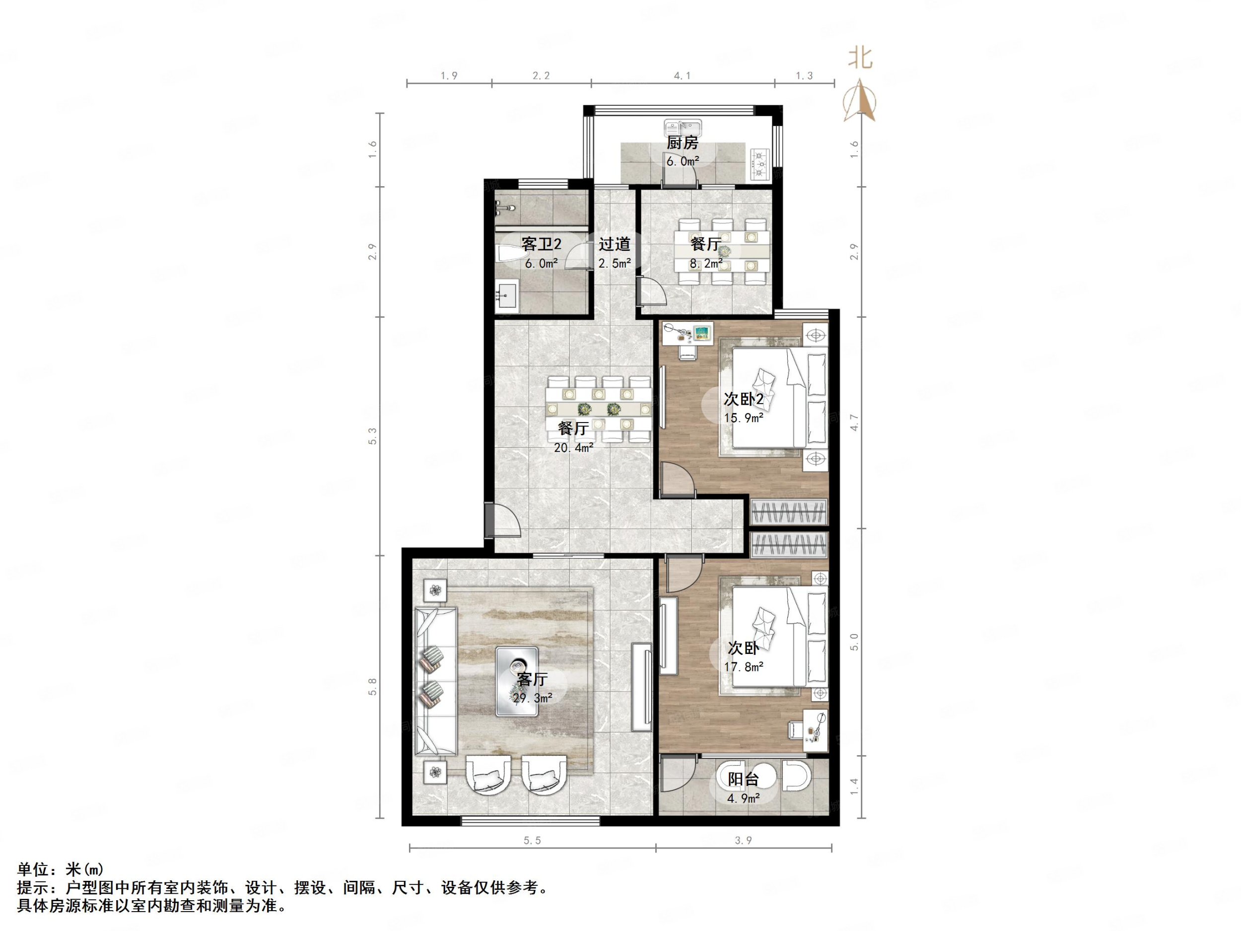 百花小区3室2厅1卫142㎡南北170万